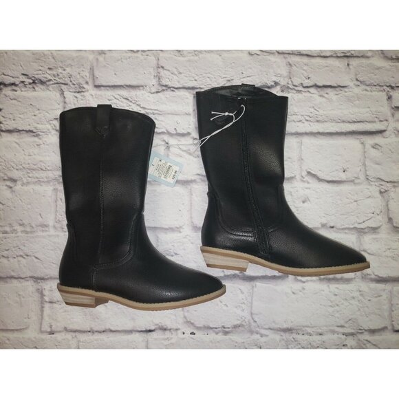 NEW Girls' Sahara Zipper Slip-On Riding Boots - Cat & Jack Black Size 1 - Picture 1 of 3